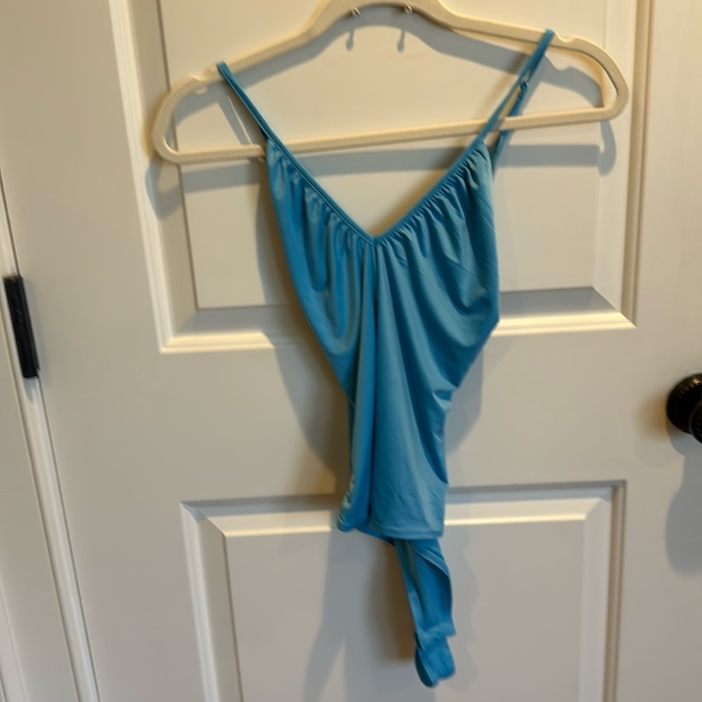 H&M Blue Bodysuit with V Neck and criss cross shoulder straps